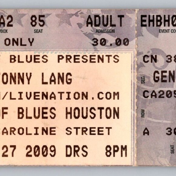 Jonny Lang 2009 Concert Ticket House Of Blues Houston GA Standing Adult - Picture 1 of 2